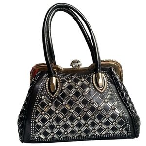 Black and rhinestone hand bag